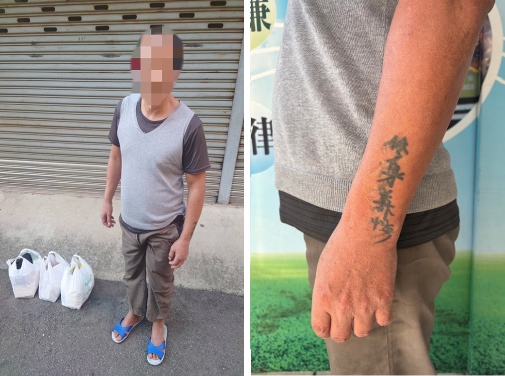 ▲圖說:吳姓慣竊左手「修身養性」刺青遭警方鎖定逮捕 (圖/台中市政府提供)