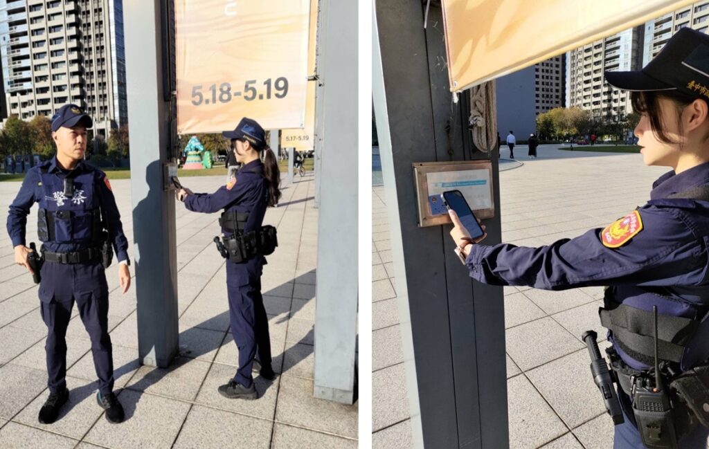 ▲圖說:中市警局全面使用「電子巡簽系統」,員警在巡簽時還能注意周圍安全 (圖/台中市政府提供)