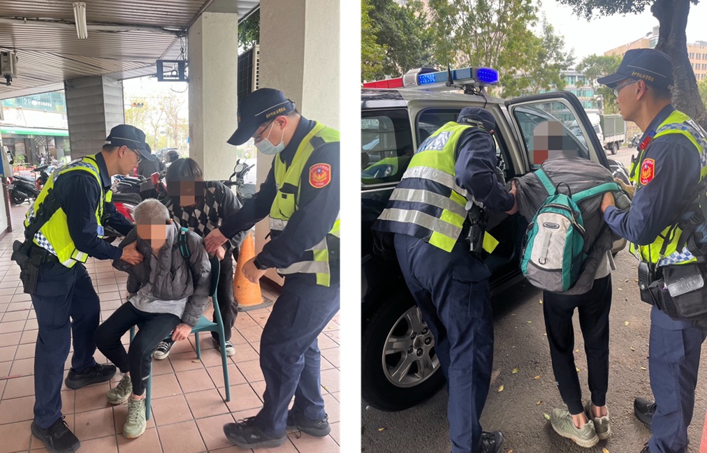 ▲圖說：員警將迷路老翁扶至椅子坐下，並以警車將其載返住處              （圖／台中市政府提供）