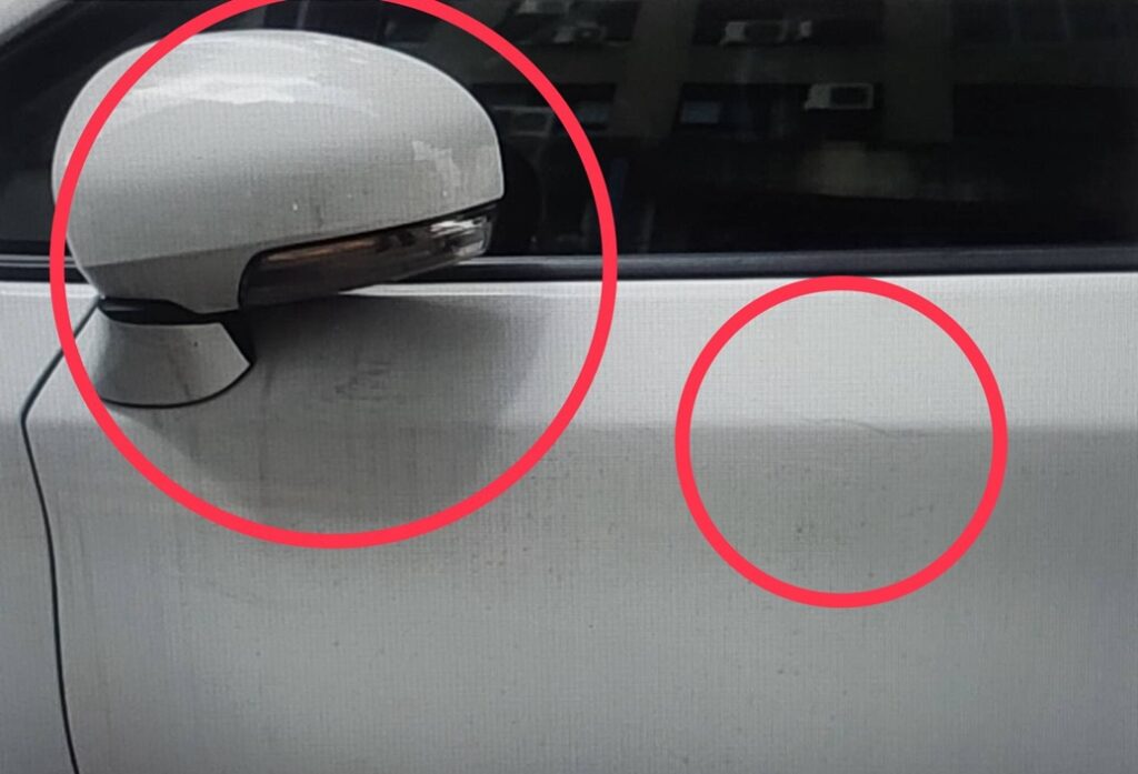 ▲圖說:黃姓車主發現停放路旁愛車右側受損,報警求助                (圖/台中市政府 提供)