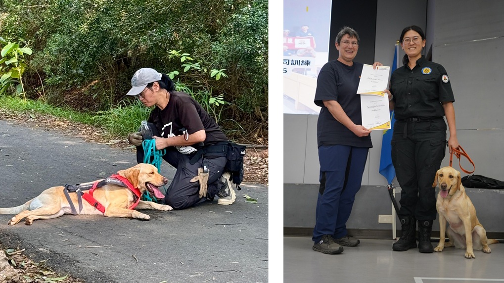 ▲圖說：警犬Uhoo與領犬員蕭至汎通過的BRH「路徑追蹤」認證 ，全台僅有2隻工作犬取得           （圖／台中市政府 提供）