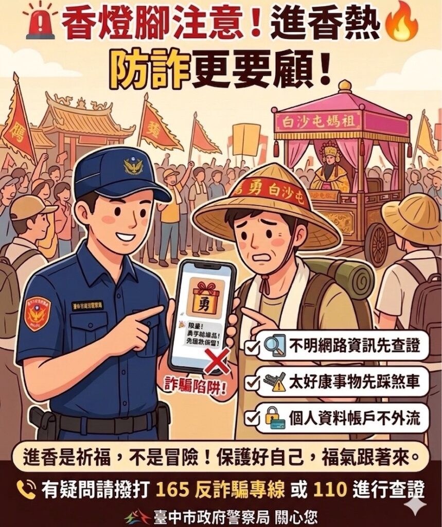 ▲圖說：面對「限量」、「免費」、「只剩名額」話術要小心，個人資料與金融帳戶資訊勿外洩           （圖／台中市政府 提供）