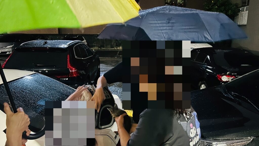 ▲圖說:員警與熱心民眾一起救援,將幼貓從汽車引擎室中救出 (圖/台中市政府 提供)